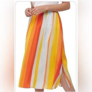 LOFT Striped Maxi Skirt XL Yellow Orange White Elastic Waist NWOT